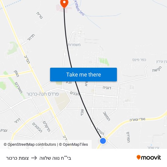 צומת כרכור to בי""ח נווה שלווה map