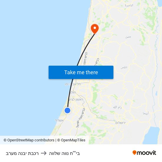 רכבת יבנה מערב to בי""ח נווה שלווה map