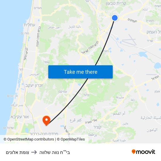 צומת אלונים to בי""ח נווה שלווה map