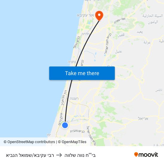 רבי עקיבא/שמואל הנביא to בי""ח נווה שלווה map