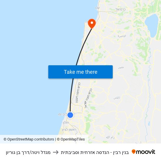 מגדל ויטה/דרך בן גוריון to בנין רבין - הנדסה אזרחית וסביבתית map