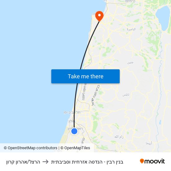 הרצל/אהרון קרון to בנין רבין - הנדסה אזרחית וסביבתית map