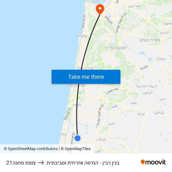 צומת מחנה21 to בנין רבין - הנדסה אזרחית וסביבתית map