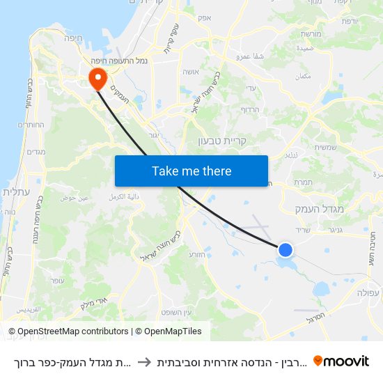 רכבת מגדל העמק-כפר ברוך to בנין רבין - הנדסה אזרחית וסביבתית map