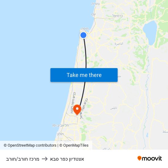 מרכז חורב/חורב to אצטדיון כפר סבא map