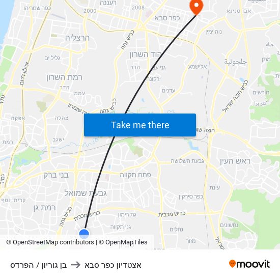 בן גוריון / הפרדס to אצטדיון כפר סבא map