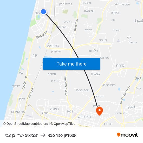 הנביאים/שד. בן צבי to אצטדיון כפר סבא map