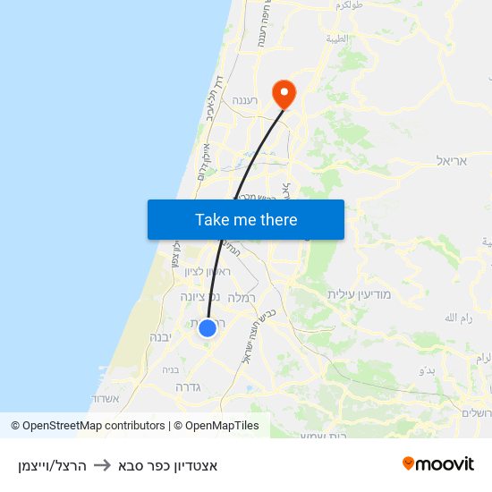 הרצל/וייצמן to אצטדיון כפר סבא map