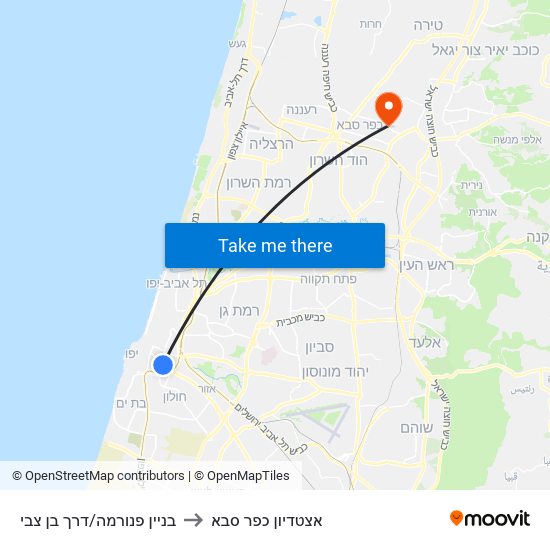 בניין פנורמה/דרך בן צבי to אצטדיון כפר סבא map