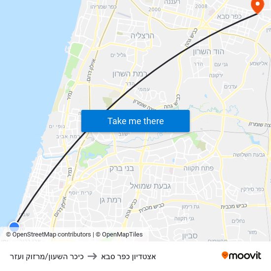 כיכר השעון/מרזוק ועזר to אצטדיון כפר סבא map