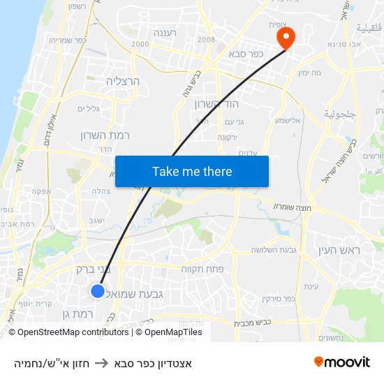 חזון אי''ש/נחמיה to אצטדיון כפר סבא map