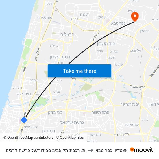 ת. רכבת תל אביב סבידור/על פרשת דרכים to אצטדיון כפר סבא map