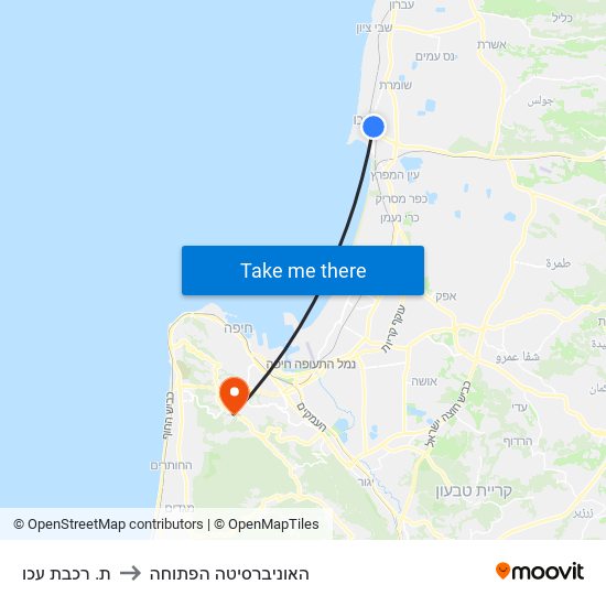 ת. רכבת עכו to האוניברסיטה הפתוחה map