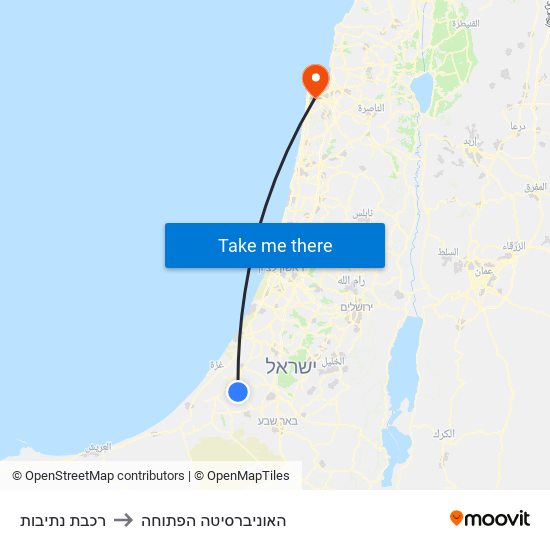 רכבת נתיבות to האוניברסיטה הפתוחה map