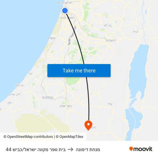 בית ספר מקווה ישראל/כביש 44 to מנחת דימונה map