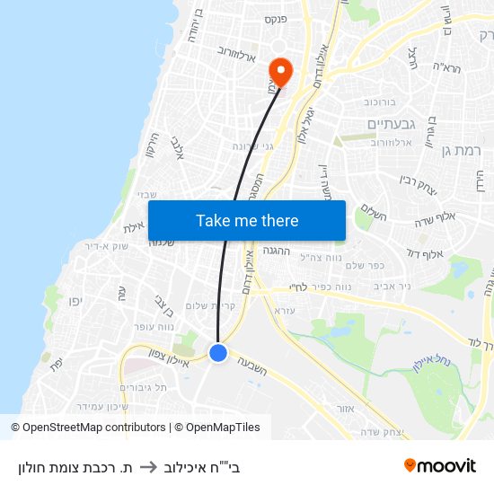 ת. רכבת צומת חולון to בי""ח איכילוב map