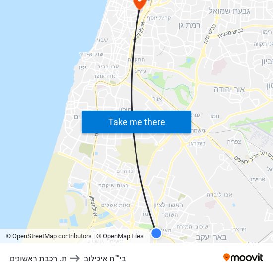 ת. רכבת ראשונים to בי""ח איכילוב map