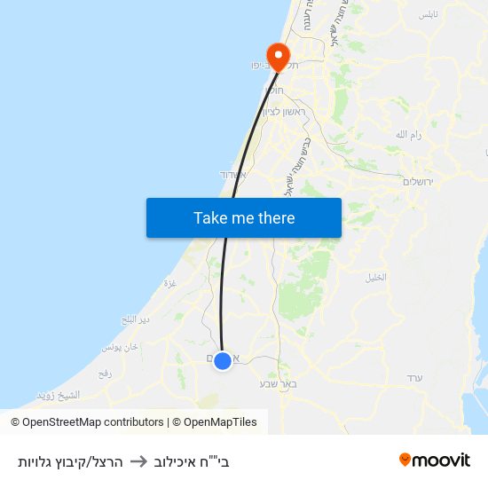 הרצל/קיבוץ גלויות to בי""ח איכילוב map