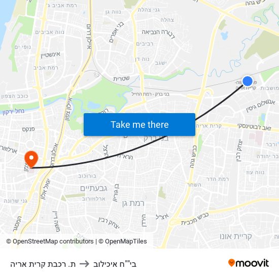 ת. רכבת קרית אריה to בי""ח איכילוב map