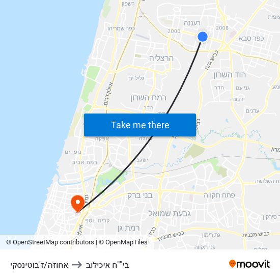 אחוזה/ז'בוטינסקי to בי""ח איכילוב map