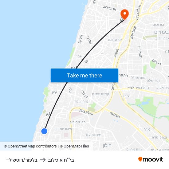 בלפור/רוטשילד to בי""ח איכילוב map