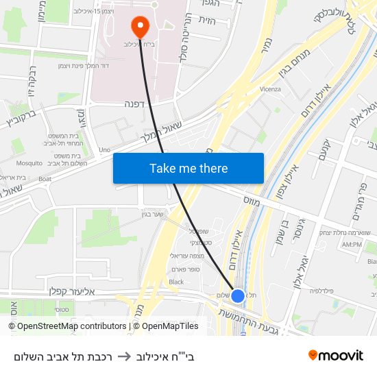 רכבת תל אביב השלום to בי""ח איכילוב map