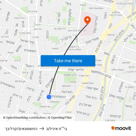 החשמונאים/קרליבך to בי""ח איכילוב map