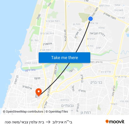 בית עלמין צבאי/משה סנה to בי""ח איכילוב map