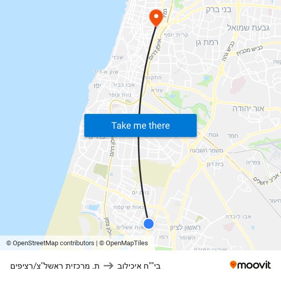 ת. מרכזית ראשל''צ/רציפים to בי""ח איכילוב map