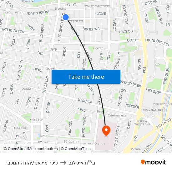 כיכר מילאנו/יהודה המכבי to בי""ח איכילוב map