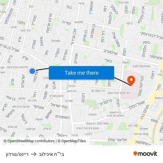 ריינס/גורדון to בי""ח איכילוב map