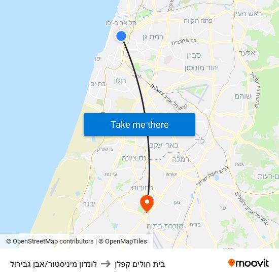 לונדון מיניסטור/אבן גבירול to בית חולים קפלן map