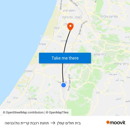 תחנת רכבת קריית גת/כניסה to בית חולים קפלן map