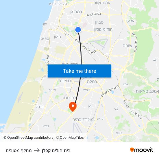 מחלף מסובים to בית חולים קפלן map