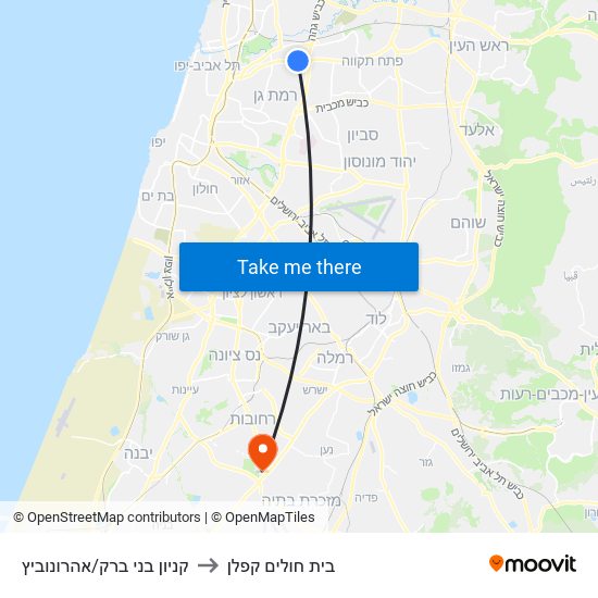 קניון בני ברק/אהרונוביץ to בית חולים קפלן map