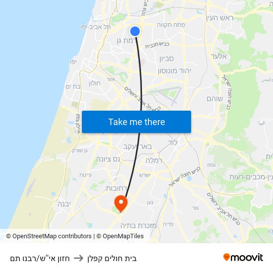 חזון אי''ש/רבנו תם to בית חולים קפלן map