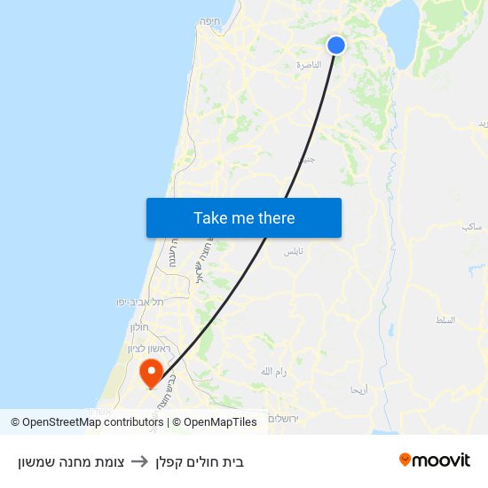 צומת מחנה שמשון to בית חולים קפלן map