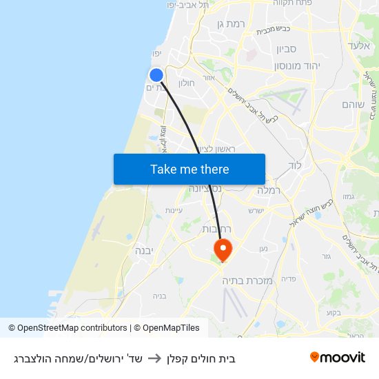 שד' ירושלים/שמחה הולצברג to בית חולים קפלן map