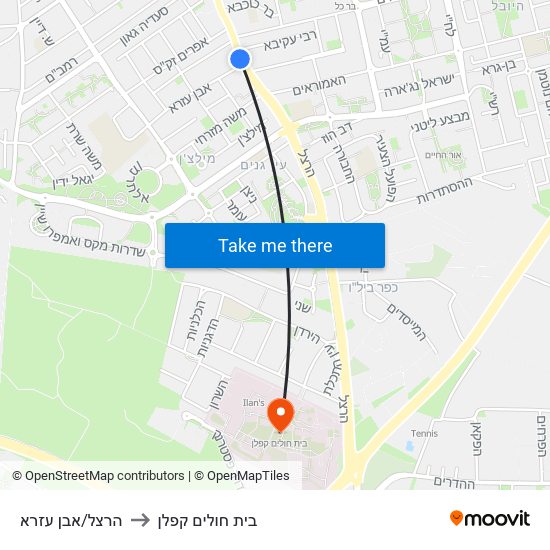 הרצל/אבן עזרא to בית חולים קפלן map