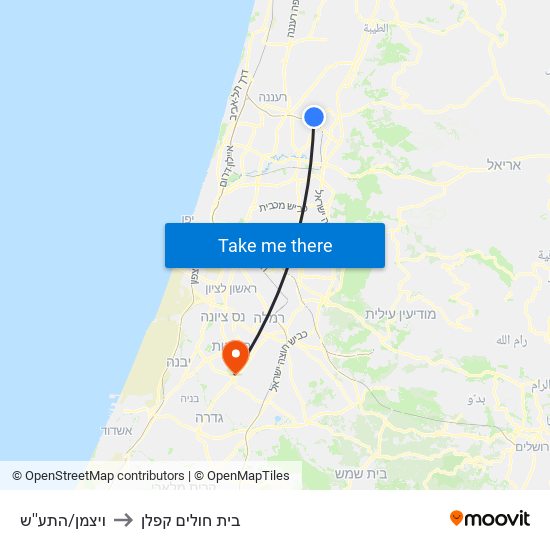 ויצמן/התע''ש to בית חולים קפלן map