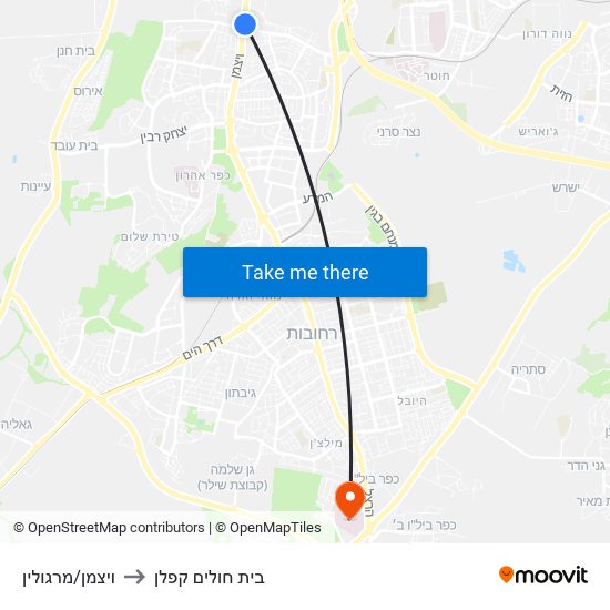 ויצמן/מרגולין to בית חולים קפלן map