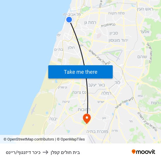 כיכר דיזנגוף/ריינס to בית חולים קפלן map