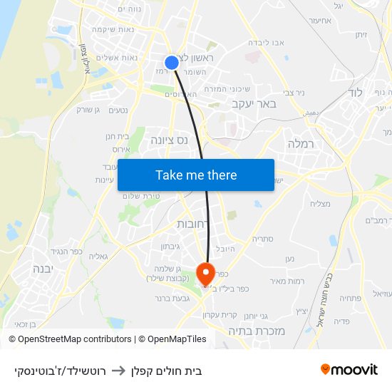 רוטשילד/ז'בוטינסקי to בית חולים קפלן map