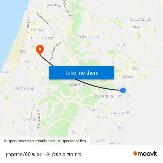 כביש 60/הרוזמרין to בית חולים קפלן map