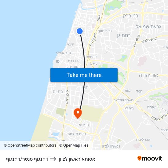 דיזנגוף סנטר/דיזנגוף to אסותא ראשון לציון map