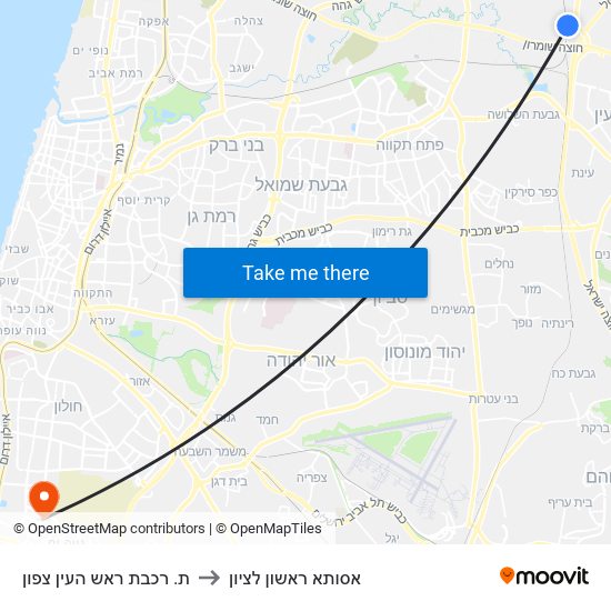 ת. רכבת ראש העין צפון to אסותא ראשון לציון map