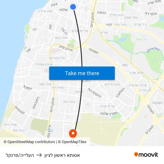 העלייה/פרנקל to אסותא ראשון לציון map