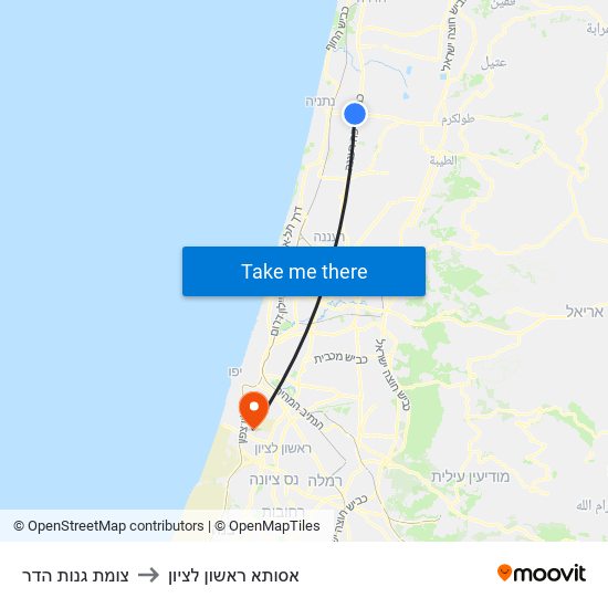 צומת גנות הדר to אסותא ראשון לציון map