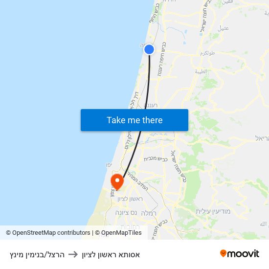 הרצל/בנימין מינץ to אסותא ראשון לציון map