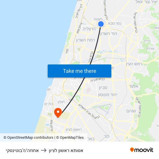 אחוזה/ז'בוטינסקי to אסותא ראשון לציון map